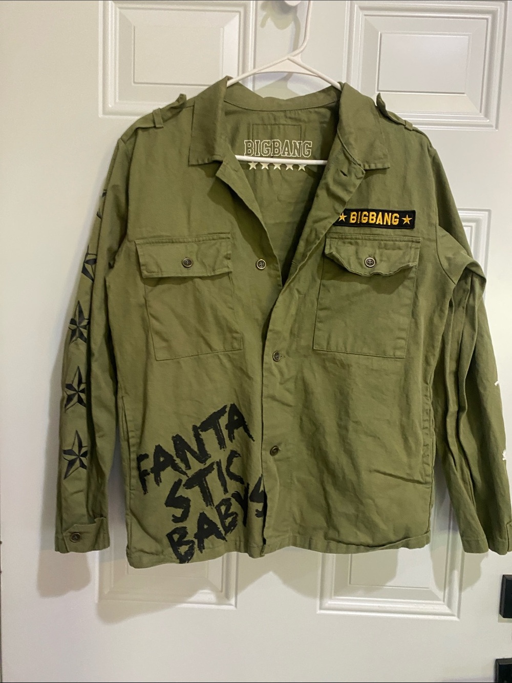 Olive Green Men's Graphic Military Jean Jacket bigbang - Picture 6 of 9